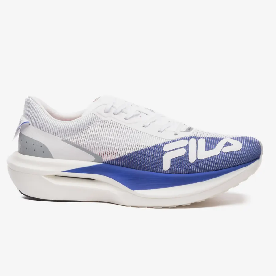 Tênis Fila Racer Carbon 3 branco e azul em vista lateral