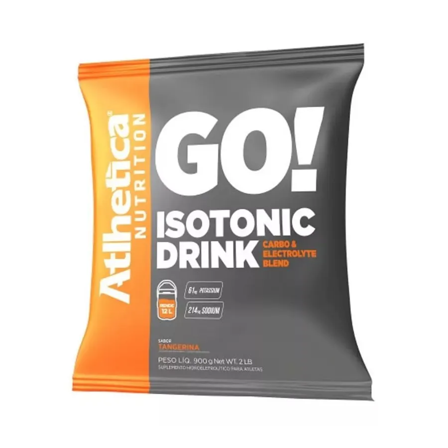 Pacote de 900 g do isotônico em pó Atlhetica Go! Isotonic Drink sabor tangerina