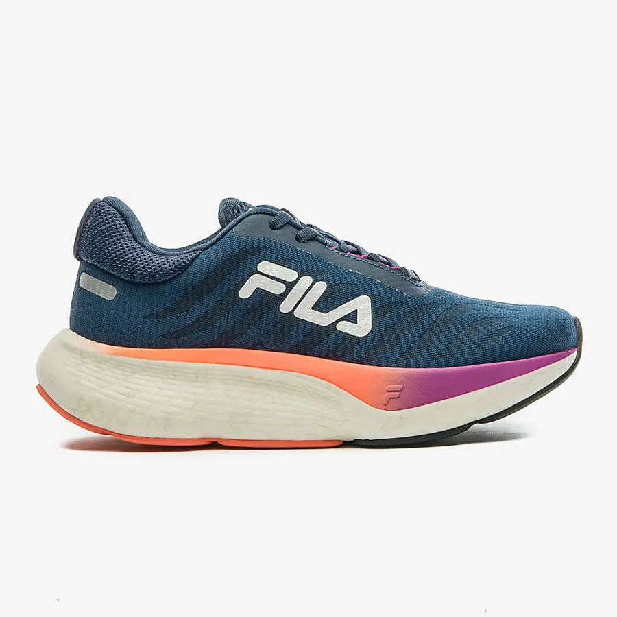 Tênis Fila Float Maxxi 2 azul com solado laranja e rosa