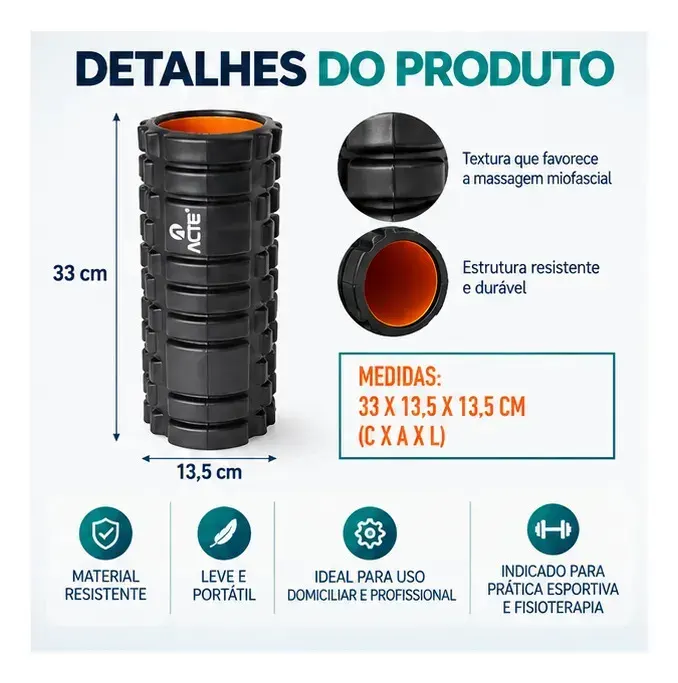 Rolo de liberação miofascial Acte Sports T141 de 33 cm com relevo