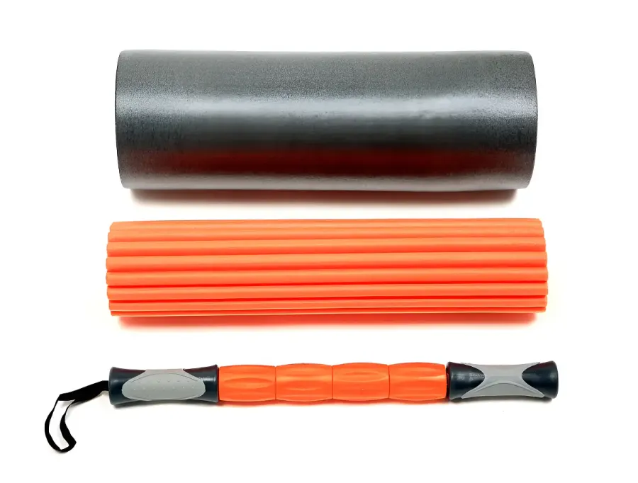 Kit Odin Fit 3 em 1 com rolo liso, rolo com ranhuras e bastão de massagem